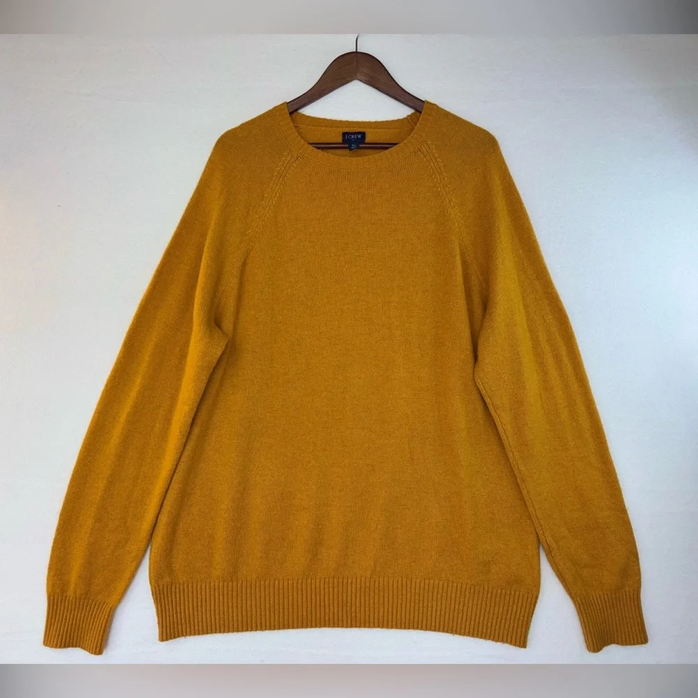 J. CREW Lamb's Wool Sweater Men's Long Sleeve Yellow Mustard Crew Large XL‎